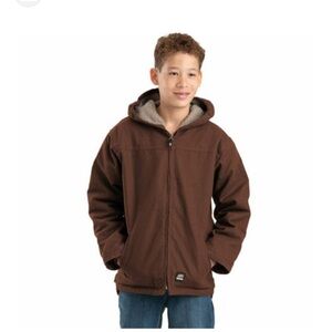 Berne Original Washed Quilt Lined Hooded Jacket in Bark 10-12 Med